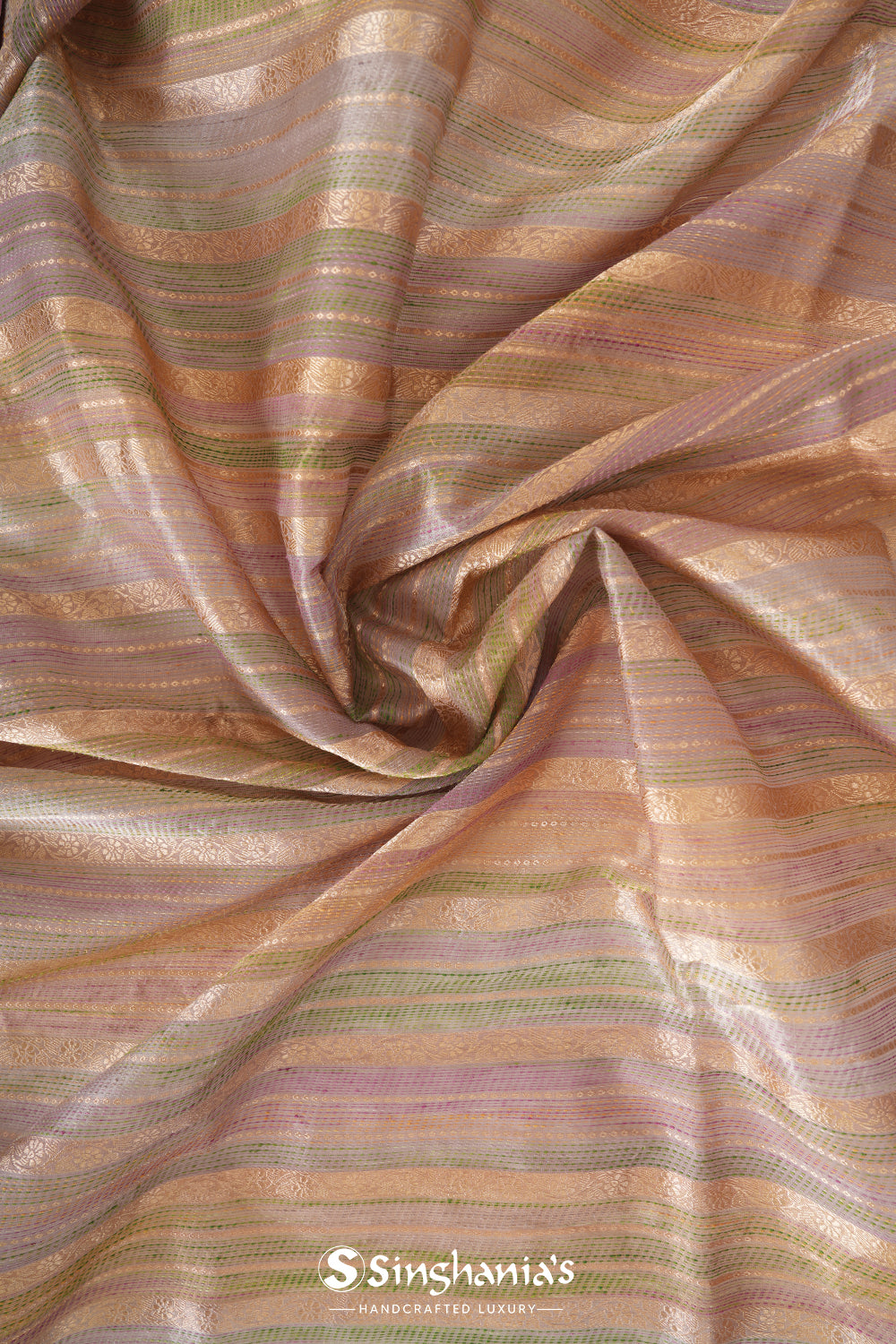 Medium Gold Multicolour Stripe Tissue Banarasi Saree