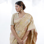 Pale Gold Banarasi Silk Saree With Floral Design