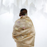Pale Gold Banarasi Silk Saree With Floral Design
