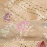 Pale Gold Banarasi Silk Saree With Floral Design