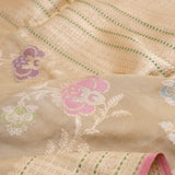 Pale Gold Banarasi Silk Saree With Floral Design
