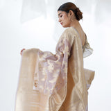 English Violet Jamdani Banarasi Silk Saree With Floral Design