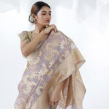 English Violet Jamdani Banarasi Silk Saree With Floral Design