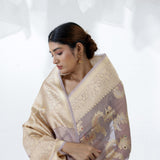 English Violet Jamdani Banarasi Silk Saree With Floral Design