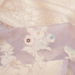 English Violet Jamdani Banarasi Silk Saree With Floral Design