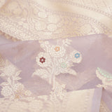 English Violet Jamdani Banarasi Silk Saree With Floral Design