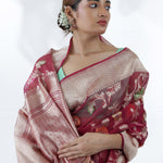Pale Purple Jamdani Banarasi Silk Saree With Floral Design