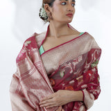 Pale Purple Jamdani Banarasi Silk Saree With Floral Design