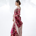 Pale Purple Jamdani Banarasi Silk Saree With Floral Design