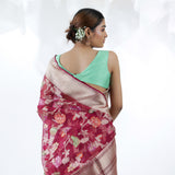 Pale Purple Jamdani Banarasi Silk Saree With Floral Design