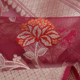 Pale Purple Jamdani Banarasi Silk Saree With Floral Design