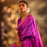 Phlox Purple Banarasi Silk Saree With Zari Weave