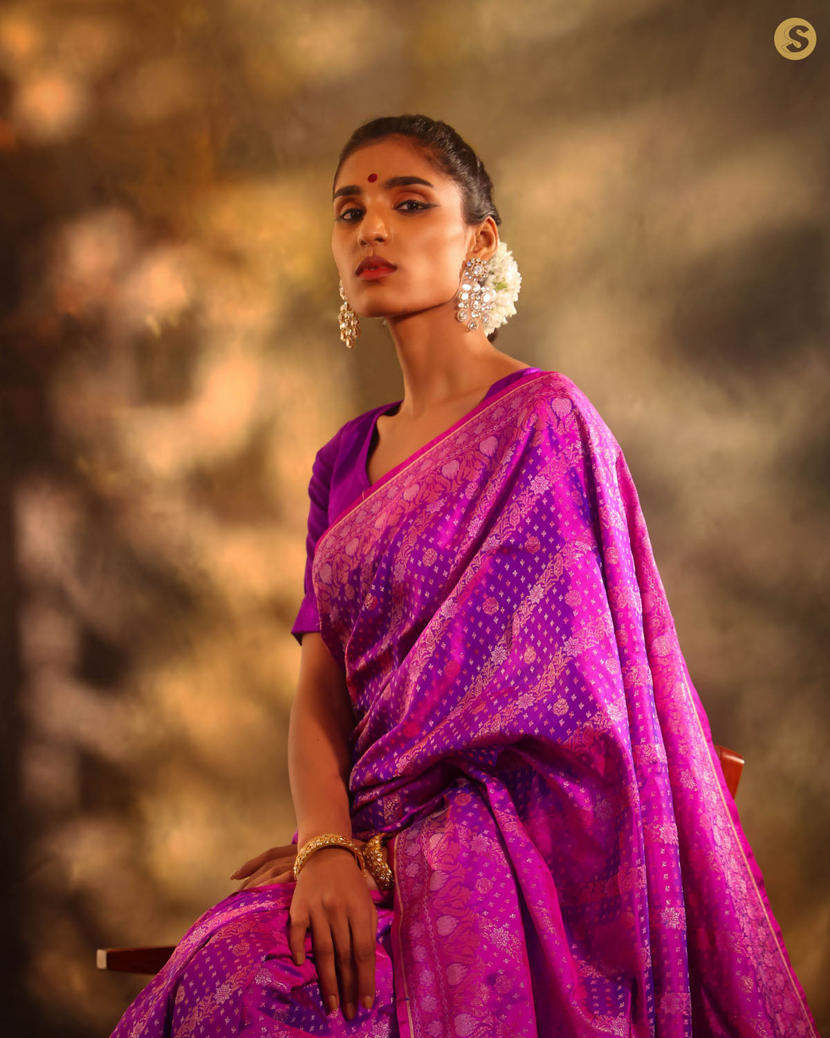 Phlox Purple Banarasi Silk Saree With Zari Weave