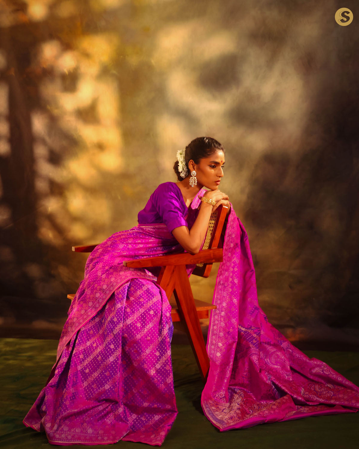 Phlox Purple Banarasi Silk Saree With Zari Weave