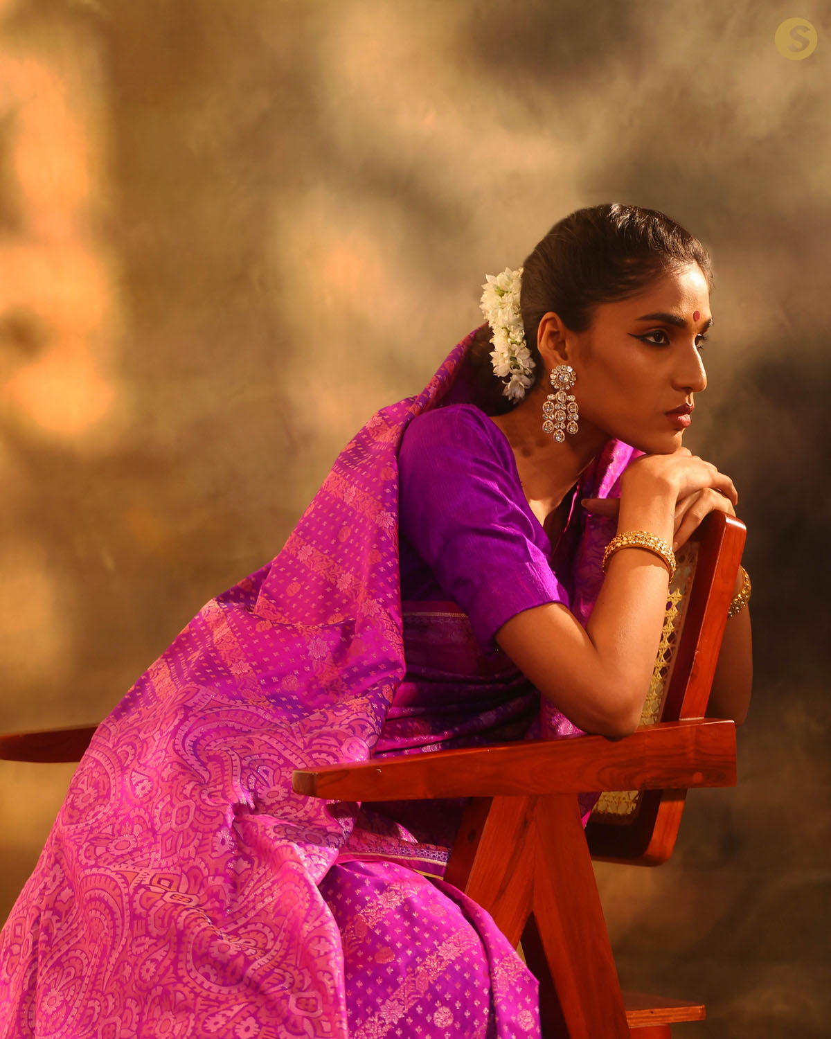 Phlox Purple Banarasi Silk Saree With Zari Weave