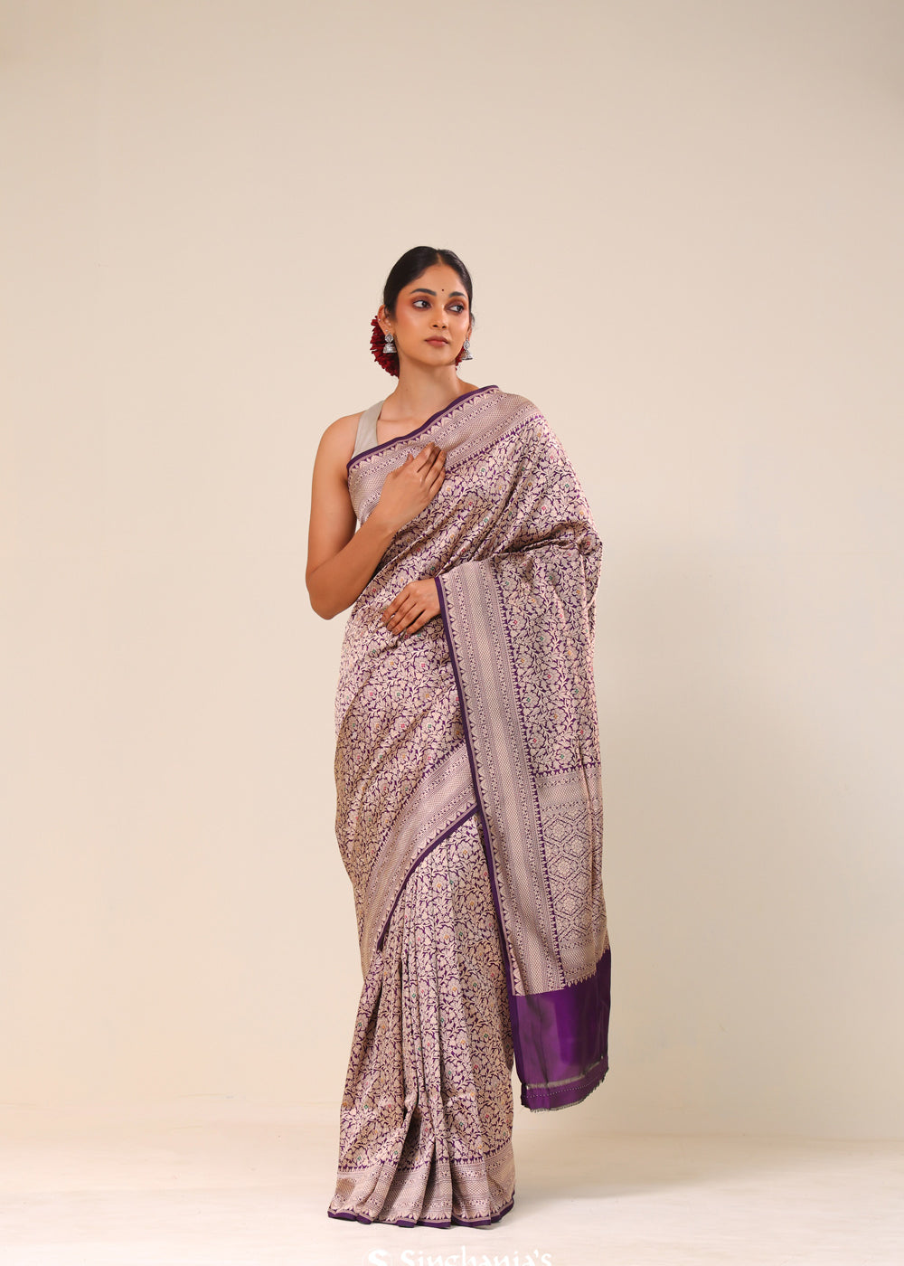 Ocean Purple Chiniya Banarasi Silk Saree