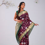 Byzantium Purple Banrasi Kota Silk Saree With Floral Patterns