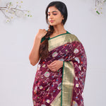 Byzantium Purple Banrasi Kota Silk Saree With Floral Patterns