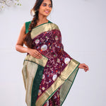 Byzantium Purple Banrasi Kota Silk Saree With Floral Patterns