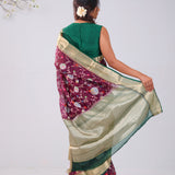 Byzantium Purple Banrasi Kota Silk Saree With Floral Patterns