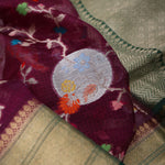 Byzantium Purple Banrasi Kota Silk Saree With Floral Patterns