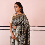 Aesthetic Black Banarasi Organza Saree With Geoemtrical Weaving