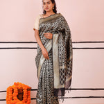 Aesthetic Black Banarasi Organza Saree With Geoemtrical Weaving