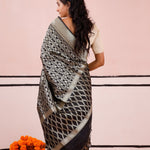 Aesthetic Black Banarasi Organza Saree With Geoemtrical Weaving