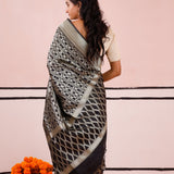 Aesthetic Black Banarasi Organza Saree With Geoemtrical Weaving