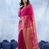 Steel Pink Kani Handloom Saree With Floral Motifs