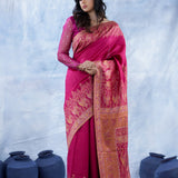 Steel Pink Kani Handloom Saree With Floral Motifs