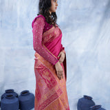 Steel Pink Kani Handloom Saree With Floral Motifs