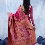 Steel Pink Kani Handloom Saree With Floral Motifs