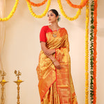 Orange Gold Tissue Kanjivaram Saree With Jaal Weaving