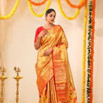 Orange Gold Tissue Kanjivaram Saree With Jaal Weaving