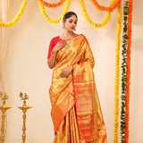 Orange Gold Tissue Kanjivaram Saree With Jaal Weaving