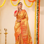 Orange Gold Tissue Kanjivaram Saree With Jaal Weaving