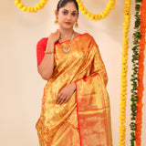 Orange Gold Tissue Kanjivaram Saree With Jaal Weaving