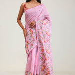 Lavender Pink Crafted Jaal Tussar Saree With Embroidery Detail