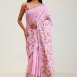 Lavender Pink Crafted Jaal Tussar Saree With Embroidery Detail