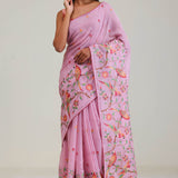 Lavender Pink Crafted Jaal Tussar Saree With Embroidery Detail