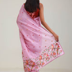 Lavender Pink Crafted Jaal Tussar Saree With Embroidery Detail