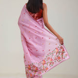 Lavender Pink Crafted Jaal Tussar Saree With Embroidery Detail