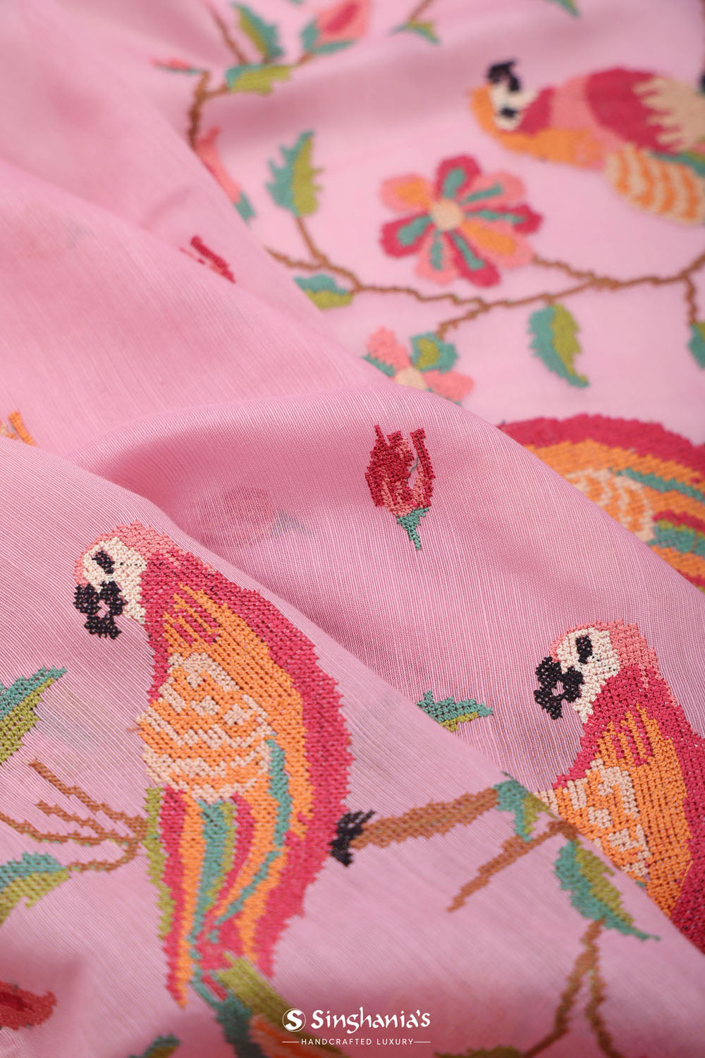 Lavender Pink Crafted Jaal Tussar Saree With Embroidery Detail