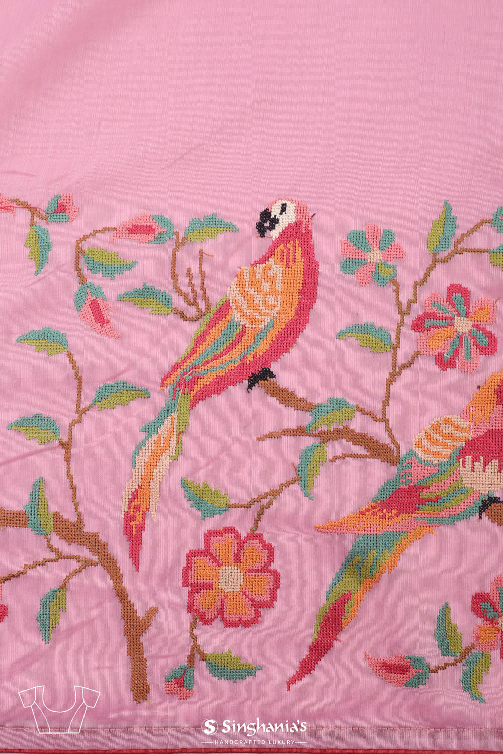 Lavender Pink Crafted Jaal Tussar Saree With Embroidery Detail