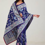 Navy Blue Crafted Jaal Tussar Saree