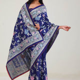 Navy Blue Crafted Jaal Tussar Saree