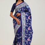 Navy Blue Crafted Jaal Tussar Saree