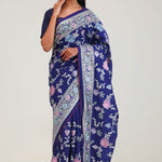 Navy Blue Crafted Jaal Tussar Saree