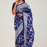 Navy Blue Crafted Jaal Tussar Saree